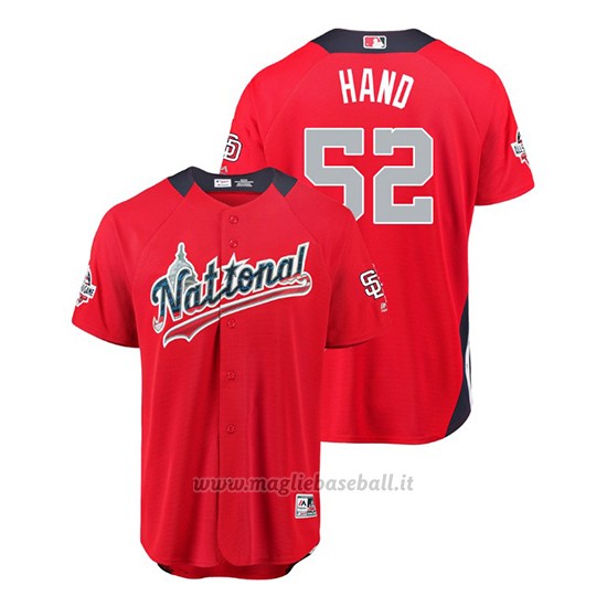 Maglia Baseball Uomo All Star Game San Diego Padres Brad Hand 2018 1ªRun Derby National League Rosso